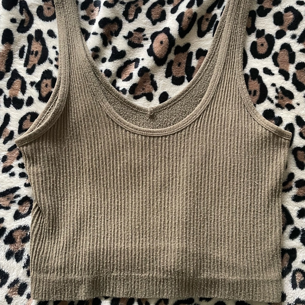 Olive green knit crop top